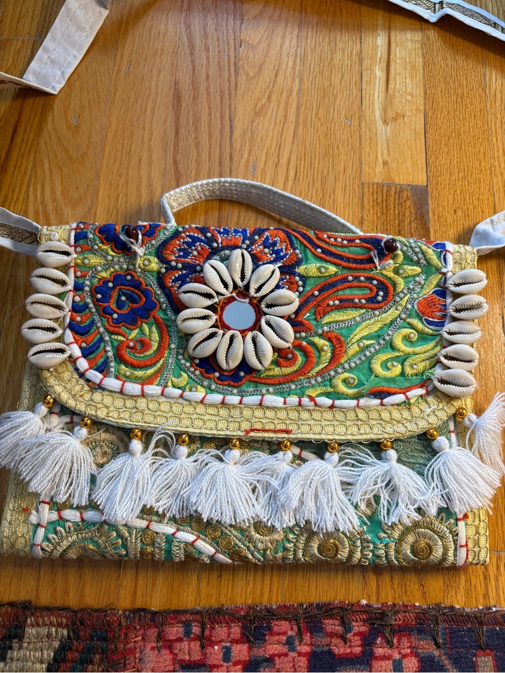 Boho Embroidered Tassel Crossbody Bag in Multicolor